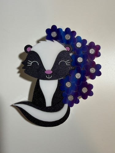 Skunk Acrylic Brooch - Crafty Anteater Made by Rachel Floral Purple Flower Pin