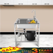 Stainless Steel Single Basin Kitchen Sink Home Laundry Sink with Faucet  Stand