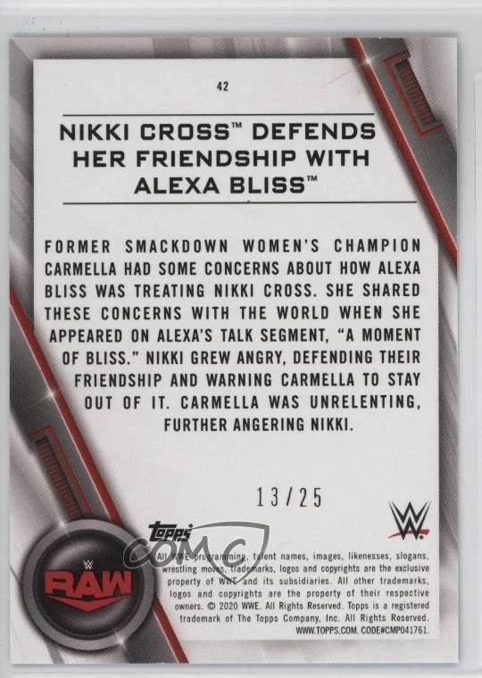 2020 Topps WWE Women's Division RAW Blue /25 Nikki Cross #42 - Image 2 of 2