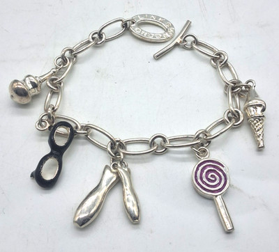 Links of London Sterling Silver Charm Bracelet 5 Charms Enamel Acorn Ballet 925