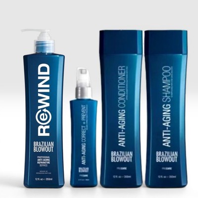 Set Brazilian Blowout 4 Pieces Rewind 12 Oz. + Anti-Aging Set S + C + T