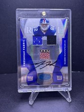 2008 Certified Freshman Fabrics Blue Mario Manningham Triple Patch Auto RC #/100