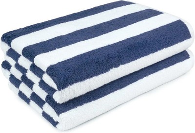 Amazon Basics Cabana Stripe Beach Towel - 2-Pack, Navy Blue, 30 x 60''