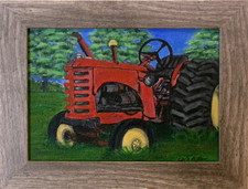 Old Farm Tractor Original Painting by Chris Miller 6x8 Rustic Folk Wall Art