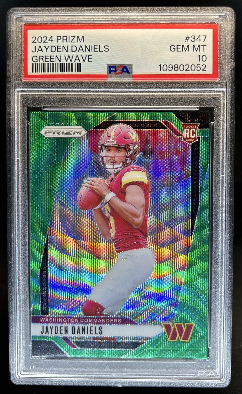 2024 Panini Prizm Jayden Daniels RC Green Wave Rookie #347 Commanders PSA 10