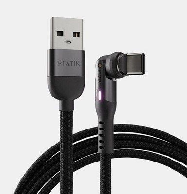 Statik Power Pivot  Charge & Sync Drehspitze 2M USB-A auf USB-C Kabel in Schwarz