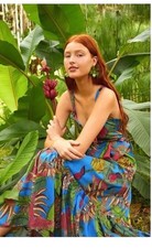 NWOT Farm Rio size S Totally Tuiuiu Maxi dress ties in front tiered cotton