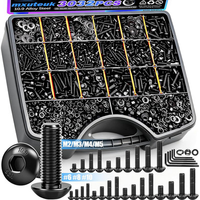 3032PCS Machine Screws Assortment Kit,#6#8#10 M2 M3 M4 M5 SAE & Metric Screws As