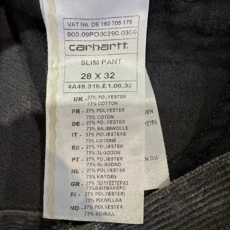 Pantalón de mezclilla Carhartt WIP 28x32 de pana gris carbón para hombre ropa de trabajo recortada Foto 3 de 4