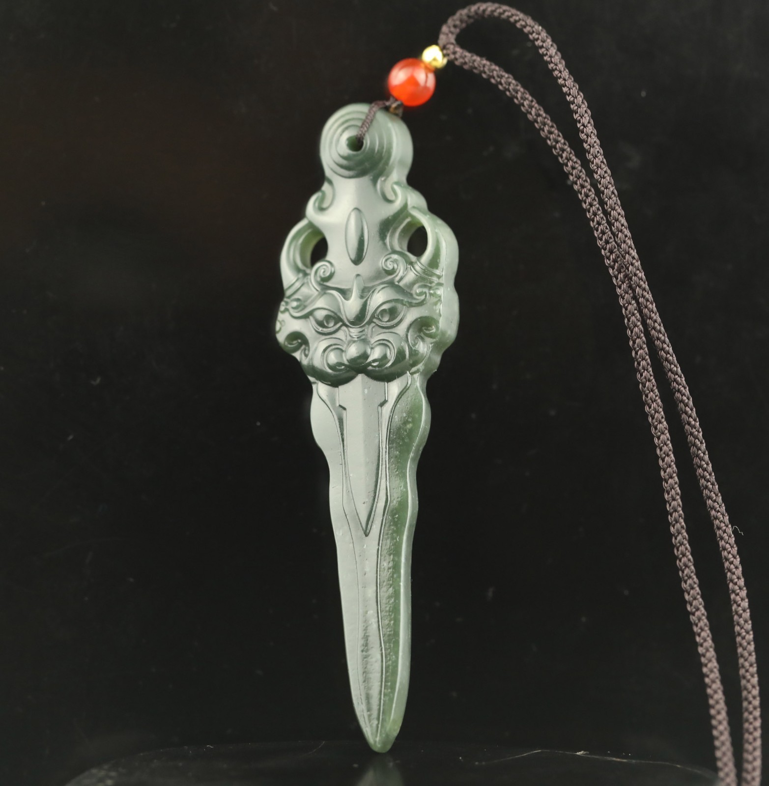 Old natural hetian jade hand-carved statue of axe sword pendant #13