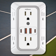 6 Outlet Extender Surge Protector Multi Plug Wall Adapter USB Charger Ports with