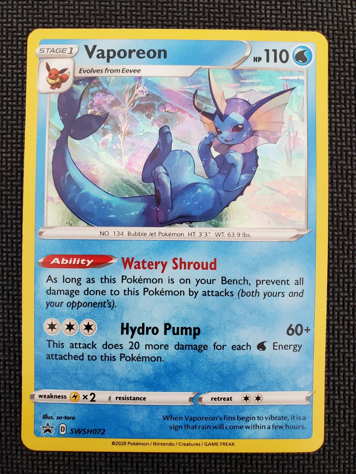 Pokemon Vaporeon Holo Black Star Promo SWSH072 NM