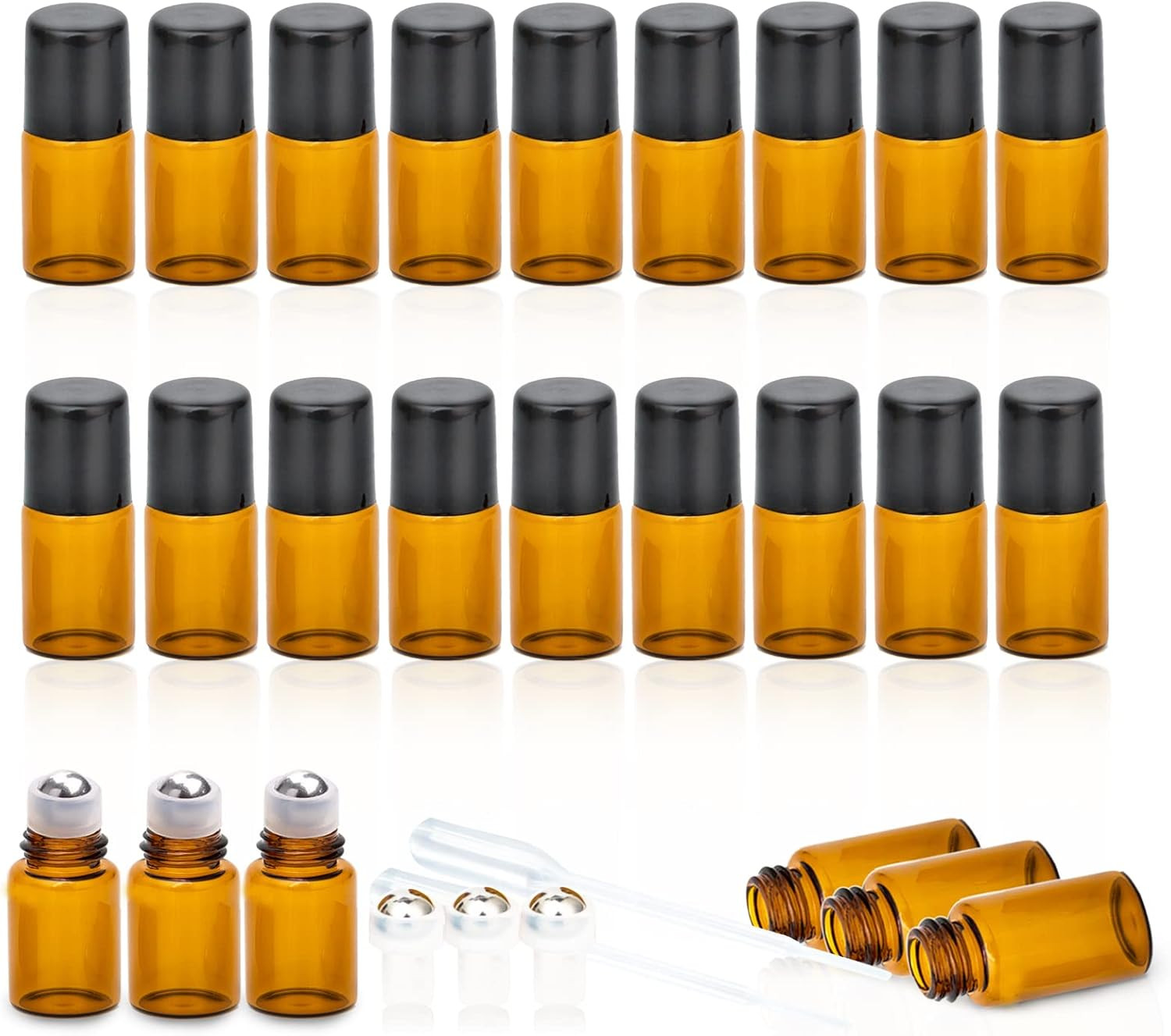 , 24 Pack Amber Roller Bottles For Oils, Mini Gl