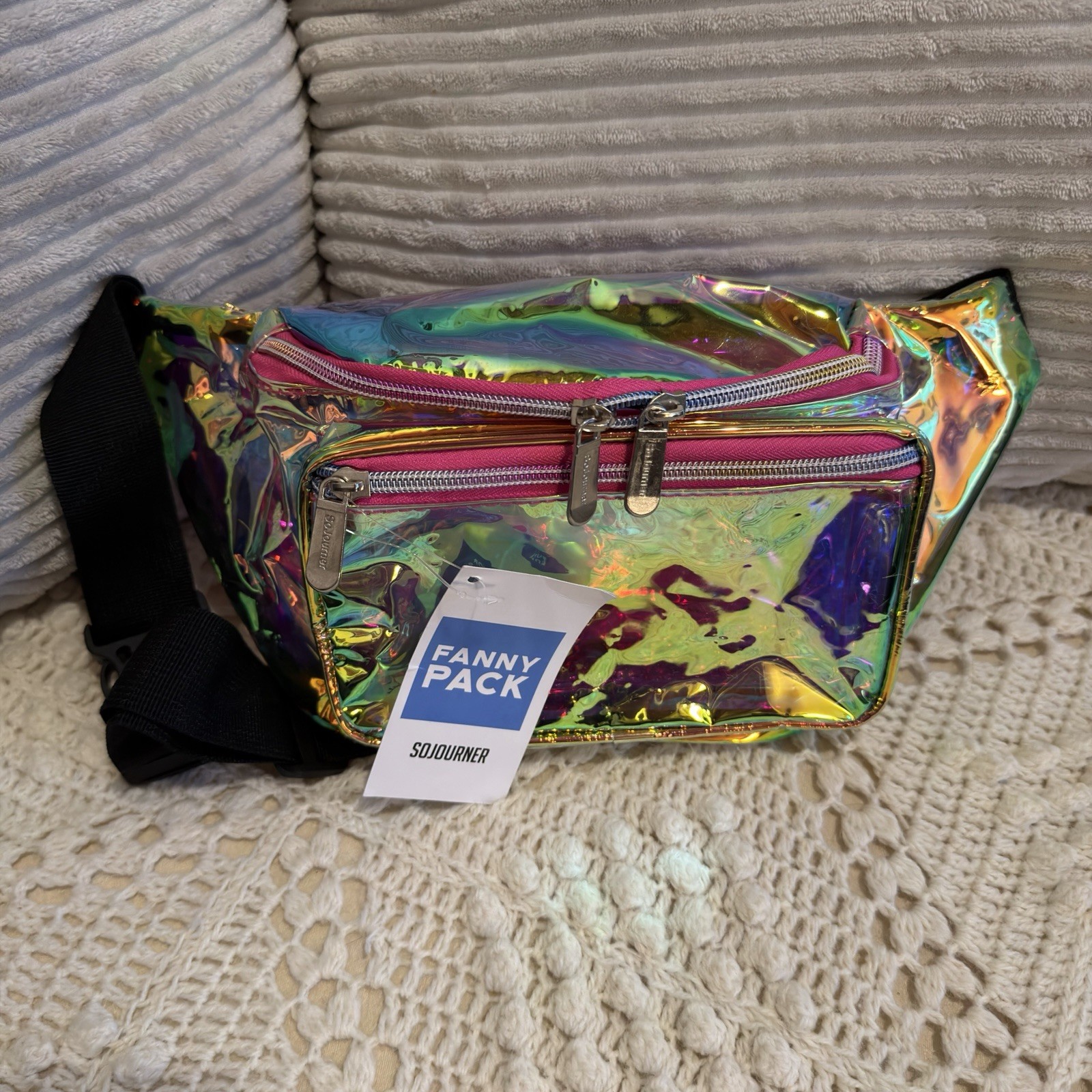 Sojourner Iridescent Holographic Fanny Pack Festival Belt Bag PVC NWT