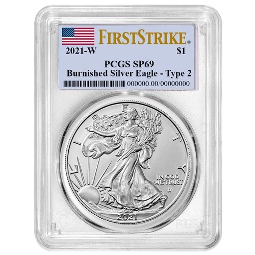 2021-W $1 1-oz T2 Burnished American Silver Eagle PCGS SP69 FS Flag Label