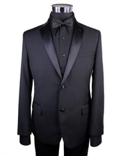 New Lauren Ralph Lauren Boys Tuxedo Jacket Blazer Solid Black Sz 14R Two Button