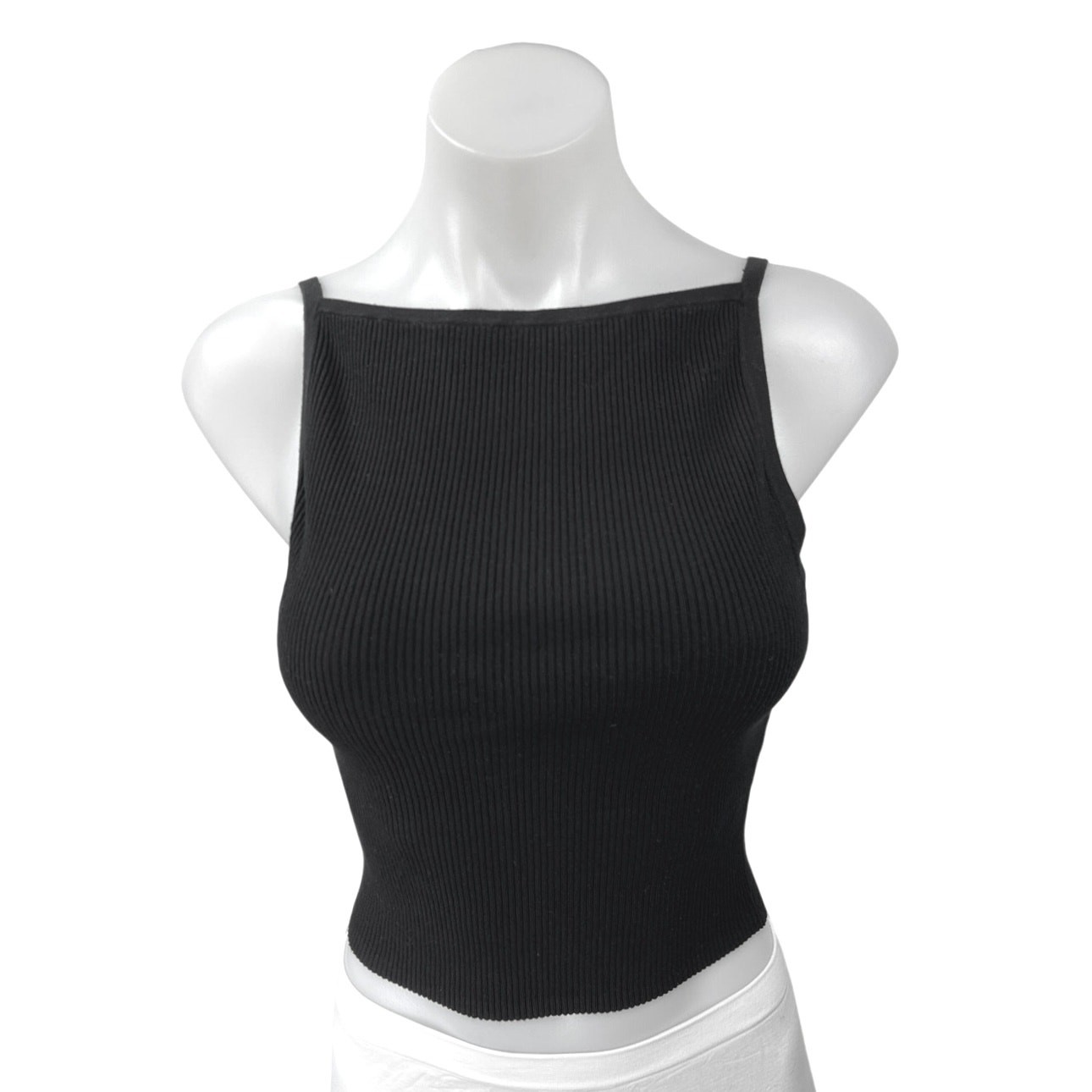 ALTRA & Other Stories Canotta nera a costine maglia senza maniche elasticizzata casual crop taglia S