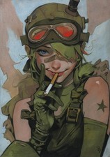 original drawing A4 111BV artwork pastel modern post-apocalyptic woman