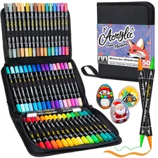 50 Colors Dual Tip Acrylic Paint Pens Paint Markers with Carrying Case, Acryl...