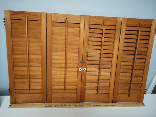 2 Wood Interior Window Louvered Plantation Shutters Cafe Style  22.75" x 18" W 