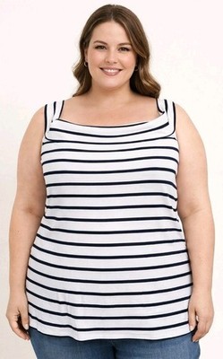 NWT OLD NAVY Womens 4X Nautical Stripes Ribbing Sleeveless  Black White Top 