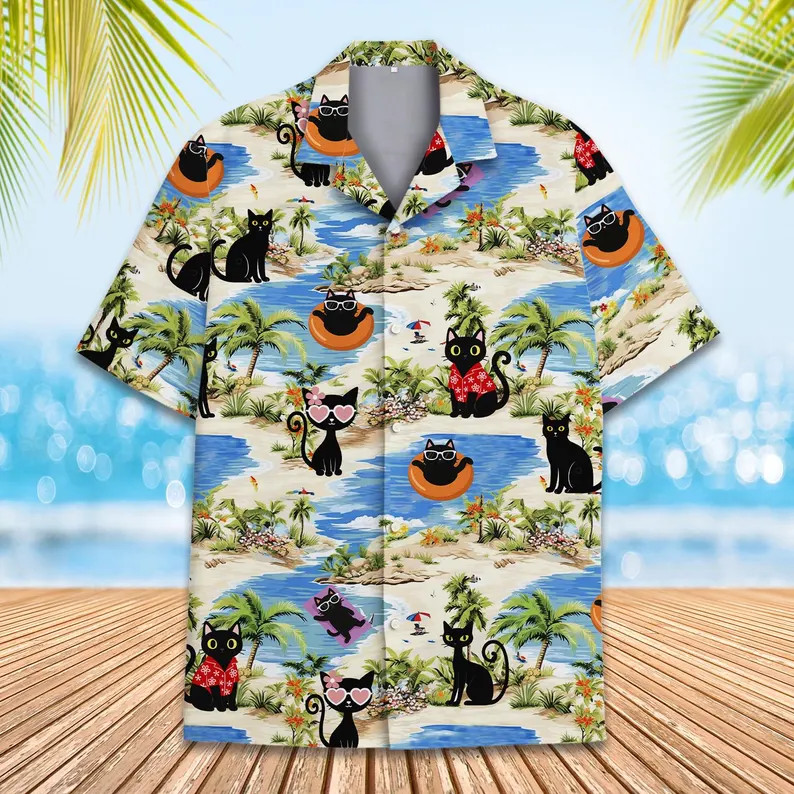 Funny Summer Tropical Cat Hawaiian Shirt Aloha