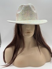 Iridescent White Rhinestone Cowboy Hat Cowgirl Costume Concert Bling Bling Hat R