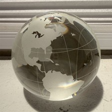 Clear Glass Decorative Globe World Map Etched Continents White