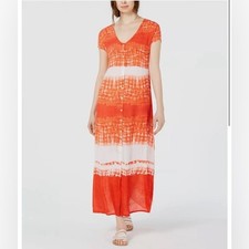 NWT Raga Womens Orange Tie Dye Button Down V-Neck Maxi Shift Dress Size S