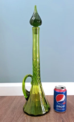 Rare BLENKO Art Glass BIG 20" Green # 6929 Genie Bottle Handled Decanter MYERS