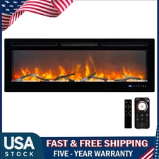 50" Electric Fireplace 750W/1500W Wall Mounted & Recessed Fireplace Heater Timer