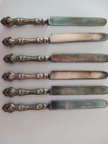 Wallace & Sons Violet Sterling Silver Blunt Knives Set of 6 Monogram C Antique