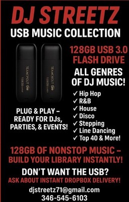 128 gigs of DJ music on fast 3.0 flash drive 