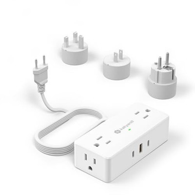 European Travel Plug Adapter, EU/UK/JP Plug Adapter, 4 AC Outlets, 3 USB Ports 