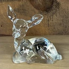 Vintage Fenton Clear Crystal Resting Fawn Deer Figurine Art Glass w/ Sticker