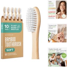 Bamboo Toothbrushes Eco-Friendly Soft Bristles 10 Pack Natural Wooden Toothbrush