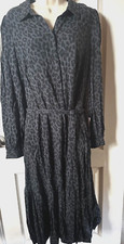 A NEW DAY WOMENS  BUTTON UP SHIRT BELTED COLLARED DRESS Leopard Print L