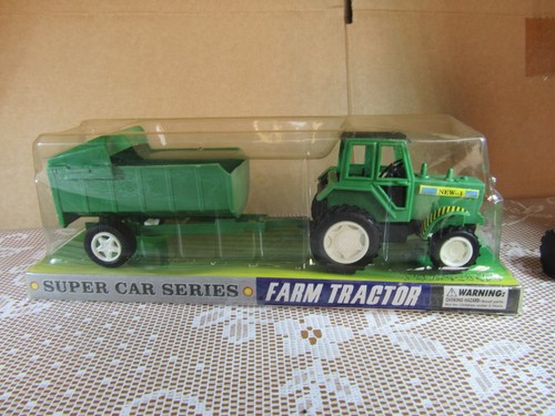 A115 New Ray Tractor + Trailer Farm Motor Toy Plastic New + Box - Picture 4 of 9