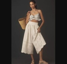 New women's S Maeve x Anthropologie embroidered skirty wide-leg culottes pants