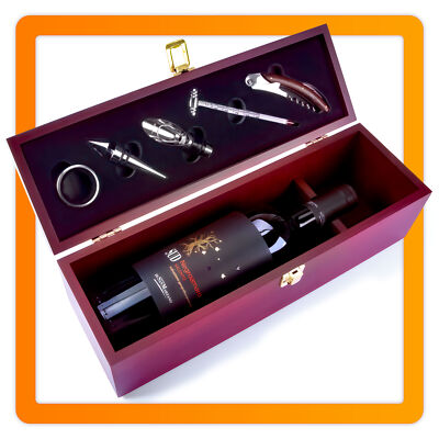 Weinset Weinkiste Holzkiste Geschenkbox Flaschenöffner Sommelier Schatulle Set