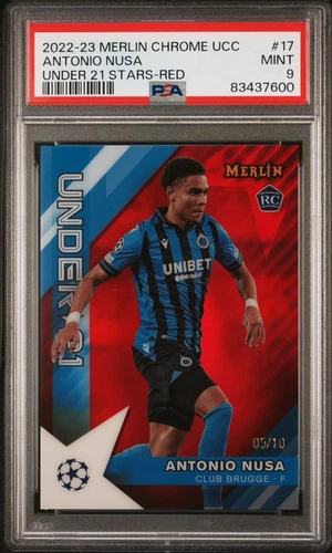 2022-23 Topps Merlin Chrome UEFA UCC ANTONIO NUSA RC UNDER 21 RED /10 PSA 9!