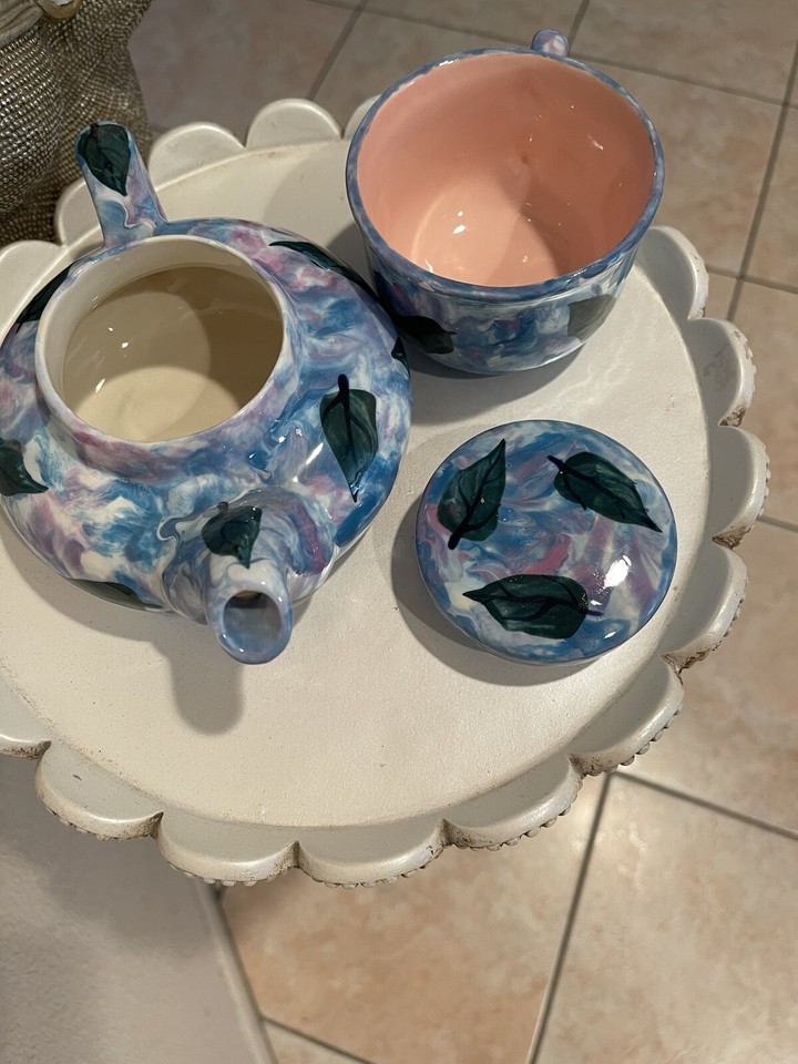 Vtg Tea Coffee Pot Cup Combination Hand Crafted Hand Painted Artist ...