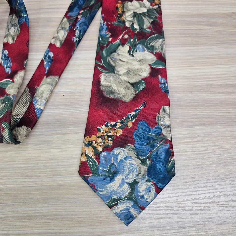 Corbata de Colección Años 80 Para Hombre Borgoña Floral Pintor Italiano Seda Audaz HALSTON III Foto 3 de 4