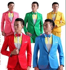Mens Slim Fit Candy Color 2pcs Coat Wedding One Button Blazer Suits Jacket Pants