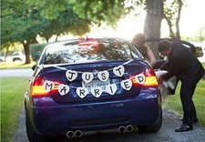 JUST MARRIED heart shape Wedding Banner Party Bunting Decor car Sign Photo Prop