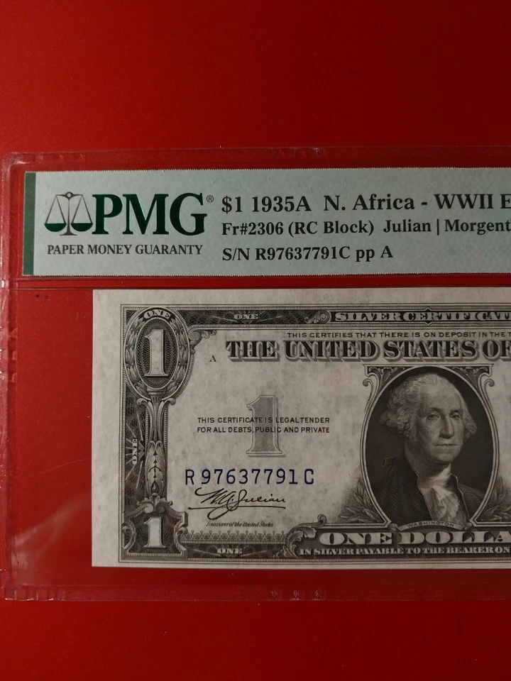 1935-A $1 North Africa Silver Fr. 2306 RC Block PMG 63 EPQ Serial R97637791C - Image 3 of 4