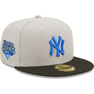 New Era New York Yankees Gray & Black 5950 Hat 2009 WS Patch Size 7 3/4 Blue UV