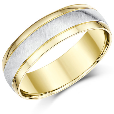 Ehering 6 mm 18 kt Gold zweifarbig Hofform matt & poliert UK punziert