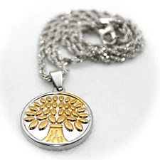 Solid Silver & Gold-Toned Smooth TREE OF LIFE PENDANT & 18" Neck chain NEW!