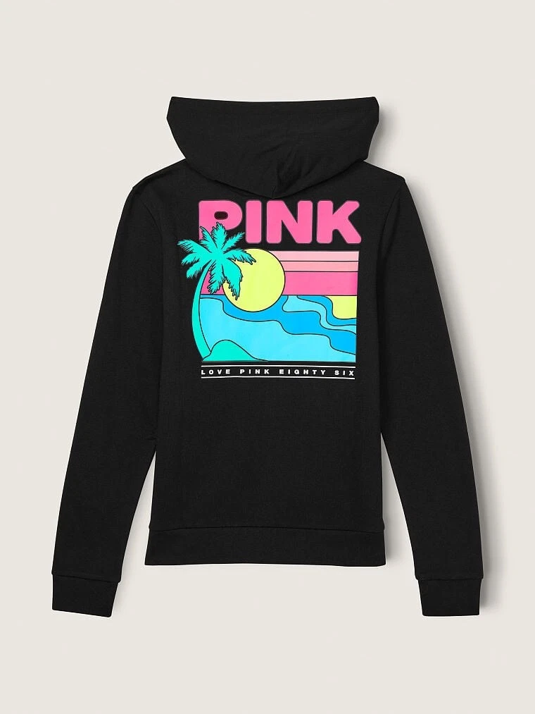 UNDERCOVER Felpa con cappuccio Victoria's Secret ROSA in pile di tutti i giorni nera tropicale media NUOVA